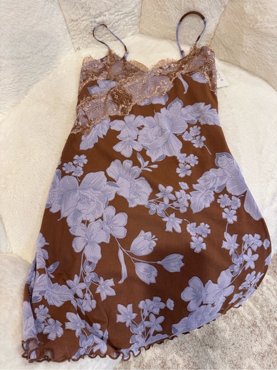 Other - Women’s Lace Trim Floral Slip Dress — Brown & Lilac